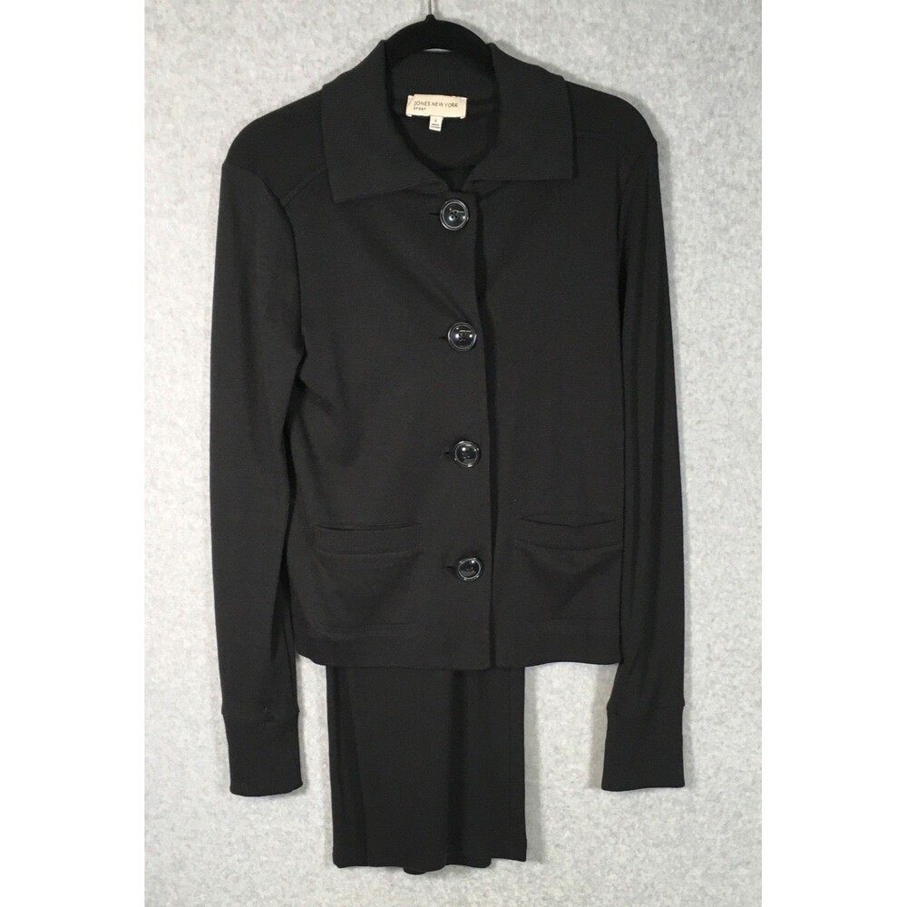 Jones New York Sport Women’s S  Black Collared  Cuff Jacket W/ Pants 100% Cotton